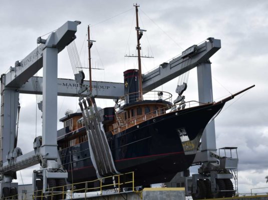 Superyacht out of water