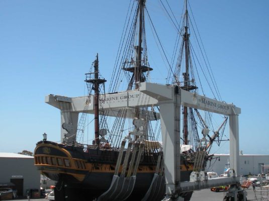 Commercial boat out of water